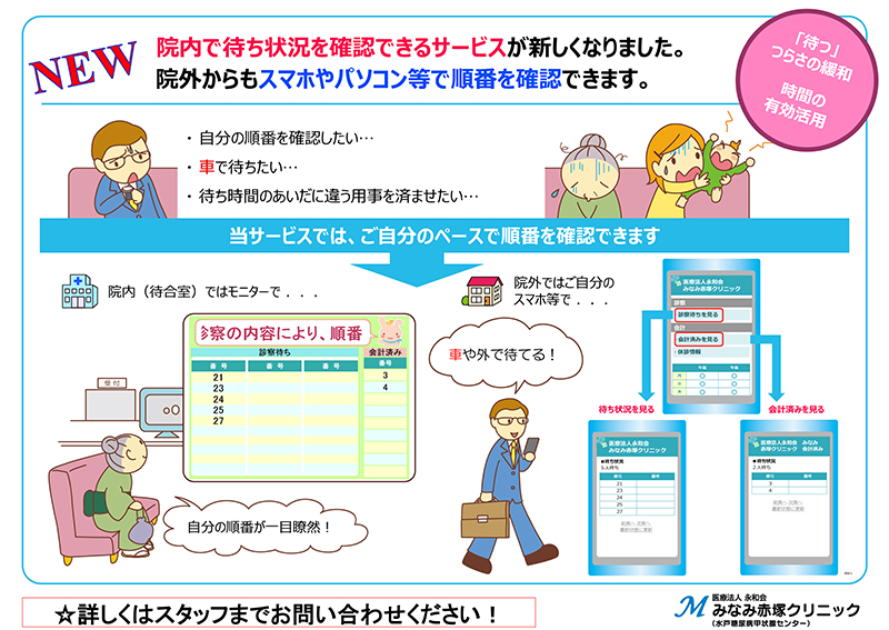 院内で待ち状況を確認できるサービスが新しくなりました