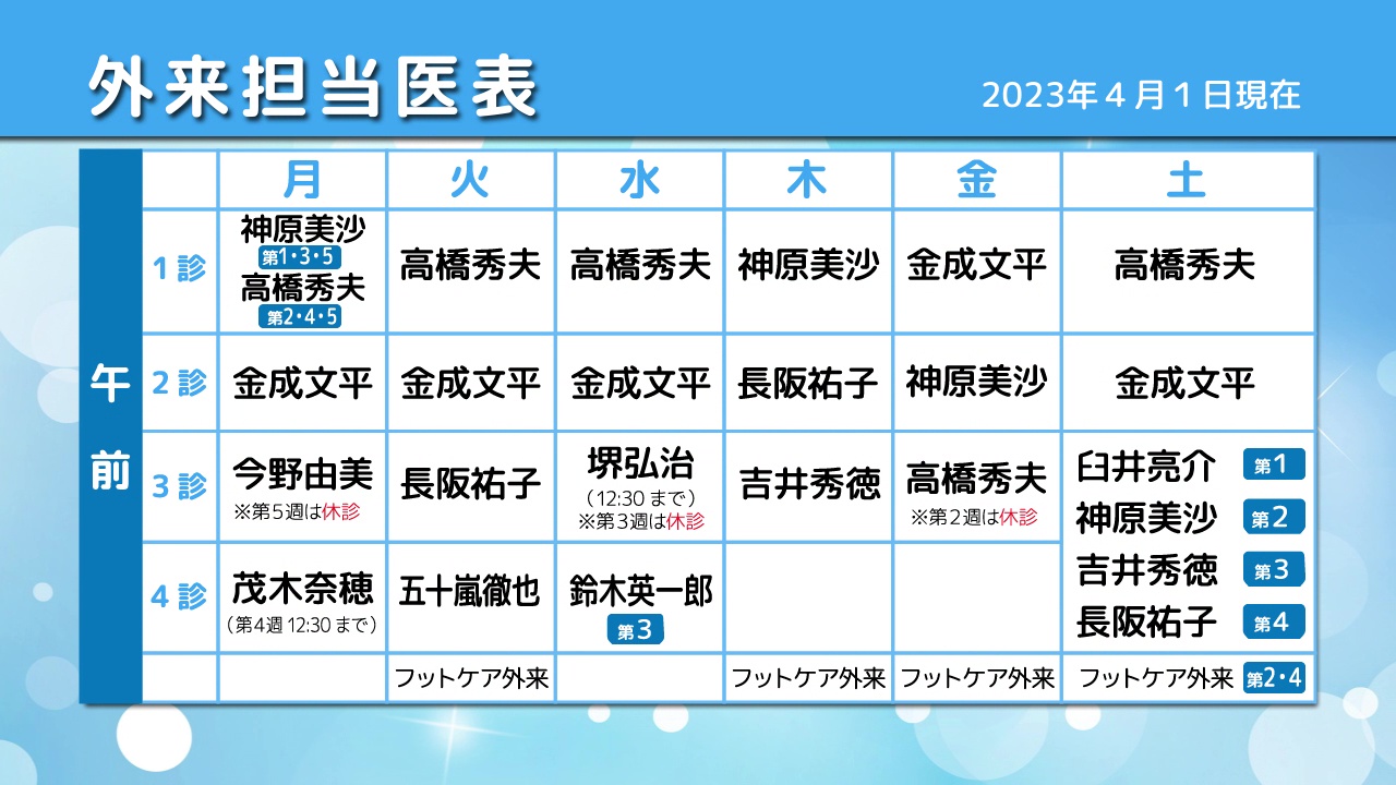 外来担当医表