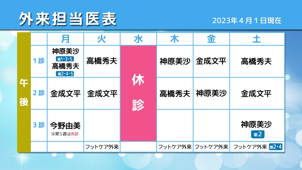 外来担当医表