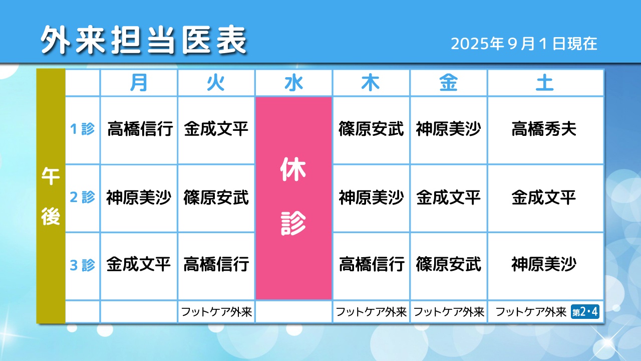 外来担当医表