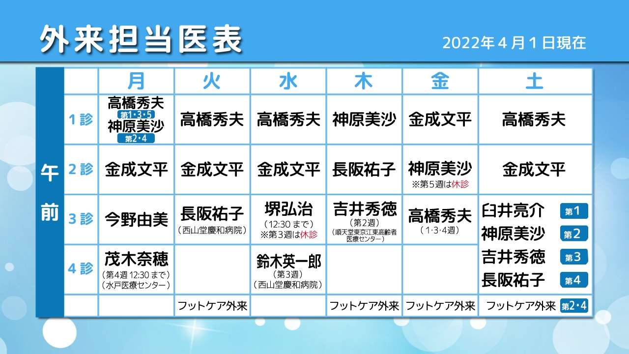 外来担当医表