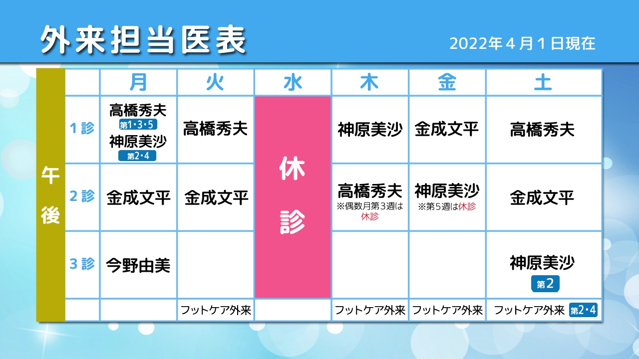 外来担当医表